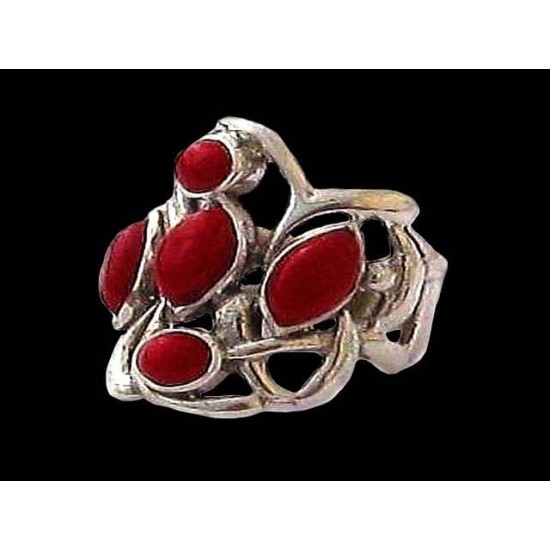 Indian silver jewellery - Indian Coral Ring,Indian rings