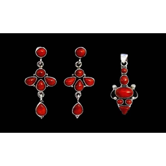 Indian silver jewellery - Indian Coral Pendant set,Indian pendant set