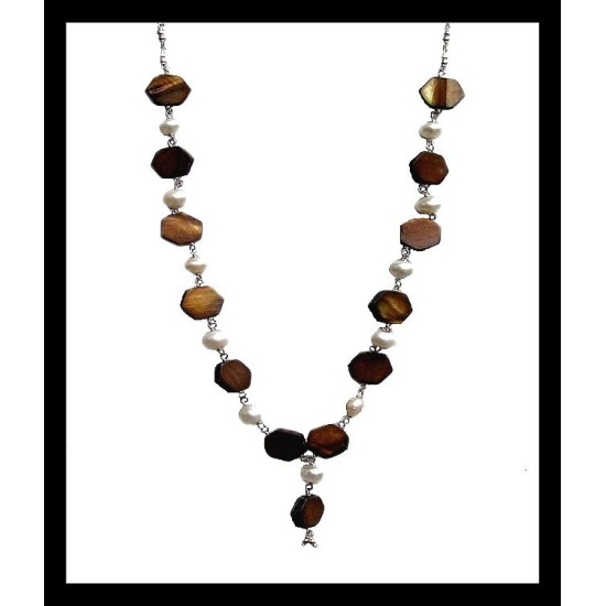 Indian necklace cultured pearl and tiger s eye - Creative Jewelry,Indian Necklaces