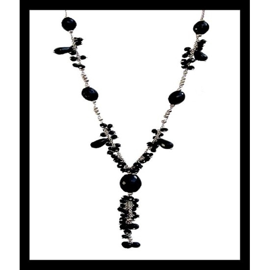 Collier création Onyx naturelle et boules en argent massif – Bijou inde,Colliers indiens