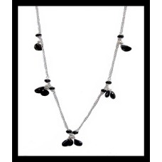 Collier indien de création en argent et onyx facettés 