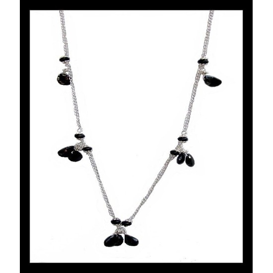 Collier indien de création en argent et onyx facettés,Colliers indiens