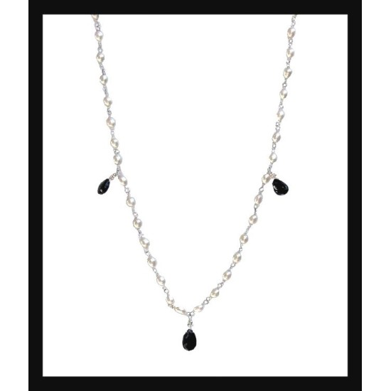 Collier artisanal onyx et perles de culture - Bijoux création,Colliers indiens