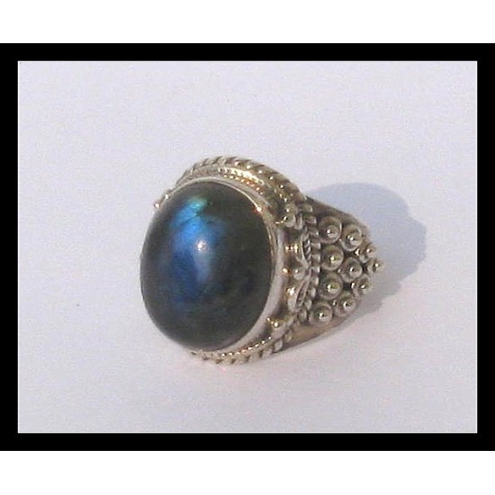 Bague indienne en argent et Labradorite - Bijoux indiens,Bagues hommes avec Pierre