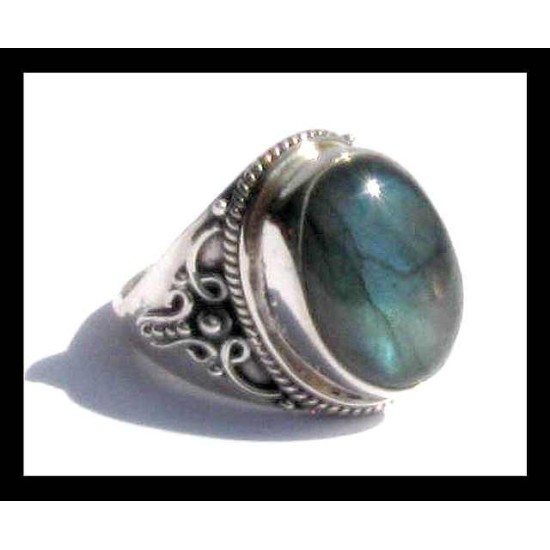 Bague indienne en argent et Labradorite - Bijoux indiens,Bagues hommes avec Pierre