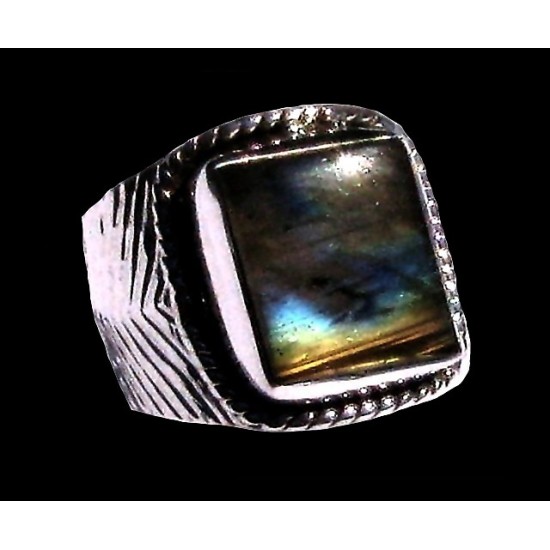 Bague indienne en argent et Labradorite - Bijoux indiens,Bagues hommes avec Pierre