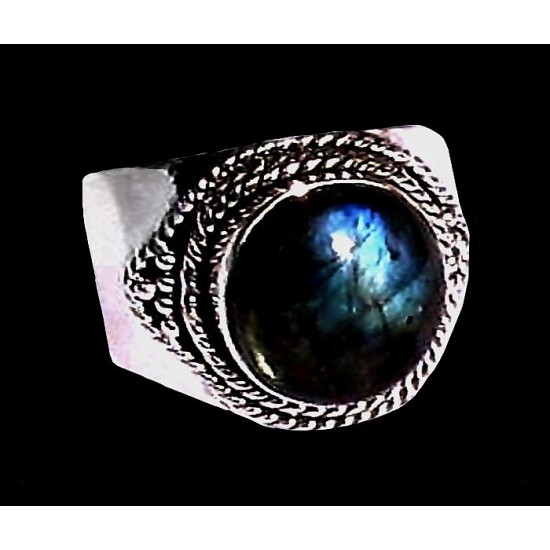 Bague indienne en argent et Labradorite - Bijoux indiens,Bagues hommes avec Pierre