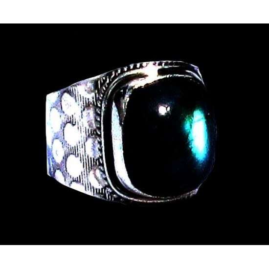 Bague indienne en argent et Labradorite - Bijoux indiens,Bijoux Hommes en argent