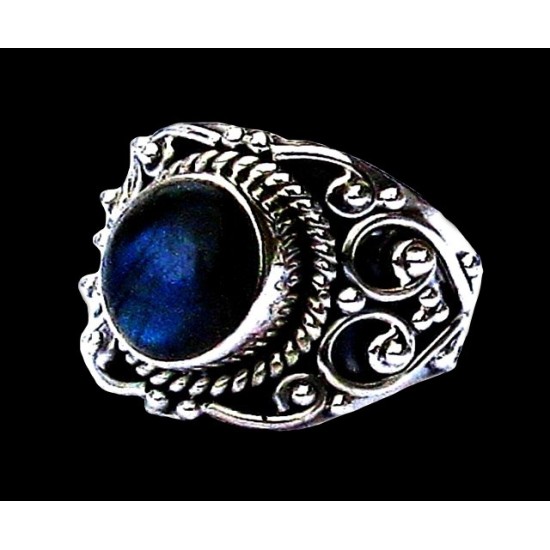 Bague indienne en argent et Labradorite - Bijoux indiens,Bijoux Hommes en argent