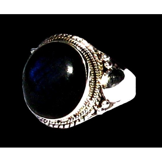 Bague indienne en argent et Labradorite - Bijoux indiens,Bijoux Hommes en argent