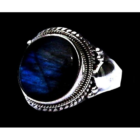 Bague indienne en argent et Labradorite - Bijoux indiens,Bijoux Hommes en argent