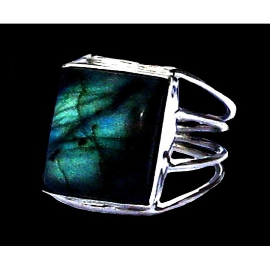 Bague indienne en argent et Labradorite - Bijoux indiens,Bagues indiennes