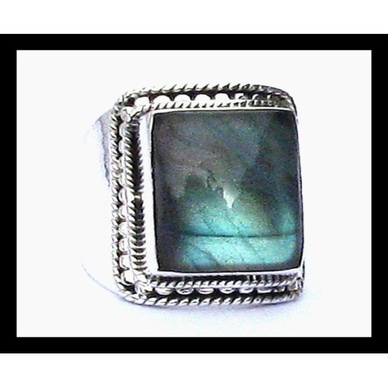 Bague indienne en argent et Labradorite - Bijoux indiens,Bagues hommes avec Pierre