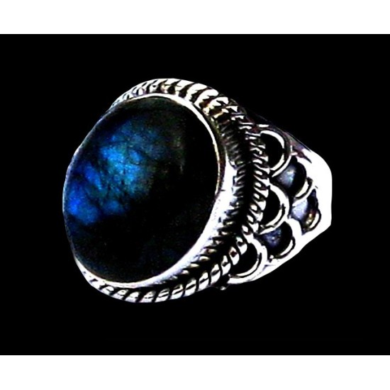 Bague indienne en argent et Labradorite - Bijoux indiens,Bijoux Hommes en argent