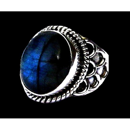 Bague indienne en argent et Labradorite - Bijoux indiens,Bijoux Hommes en argent