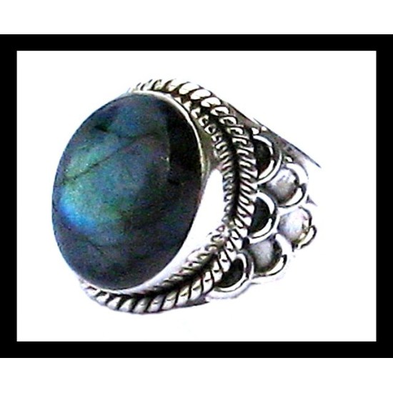 Bague indienne en argent et Labradorite - Bijoux indiens,Bijoux Hommes en argent