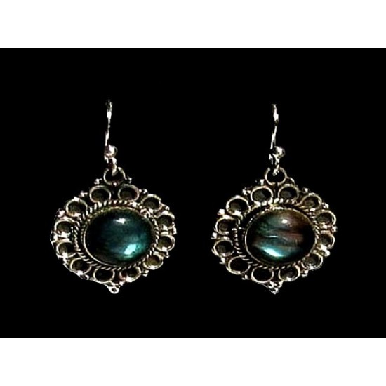 Boucles d Oreilles indiennes argent Labradorite - Bijoux indiens,Boucles d Oreilles indiennes