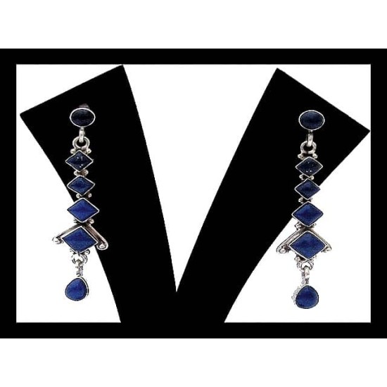 Indian silver jewellery - Indian Lapis-Lazuli Earrings,Indian Earrings