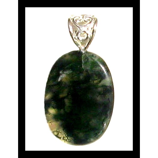 Indian silver plated jewellery - Indian Moss Agate stone Pendant,Indian Agate Pendant