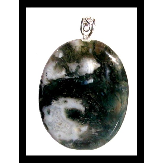 Indian silver plated jewellery - Indian Green Moss Agate stone Pendant,Indian Agate Pendant