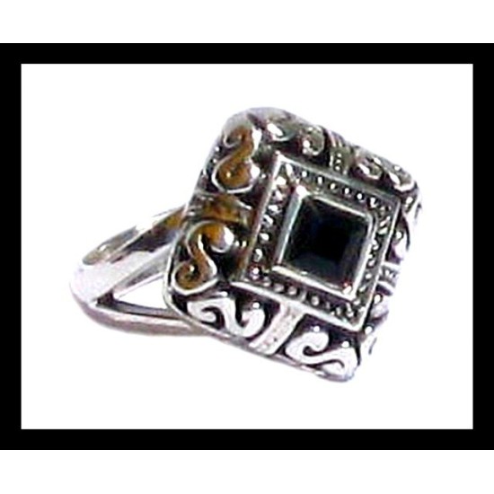 Bijoux inde - Bague Onyx - Bague indienne en argent,Bagues indiennes