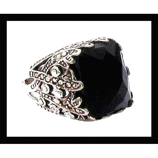 Bijoux indiens - Bague Onyx - Bague indienne en argent,Bagues hommes avec Pierre