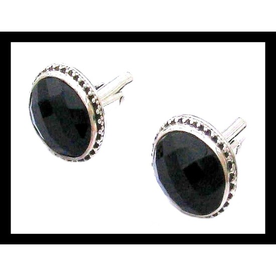 Indian silver jewellery - Indian Onyx Cufflinks, cuffling butons