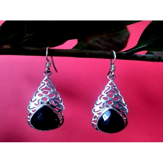 Bijoux Onyx argent - Boucles d Oreilles indiennes Onyx,Boucles d Oreilles indiennes