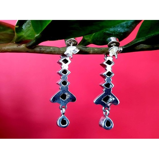 Bijoux Onyx  argent - Boucles d Oreilles indiennes Onyx,Boucles d Oreilles indiennes