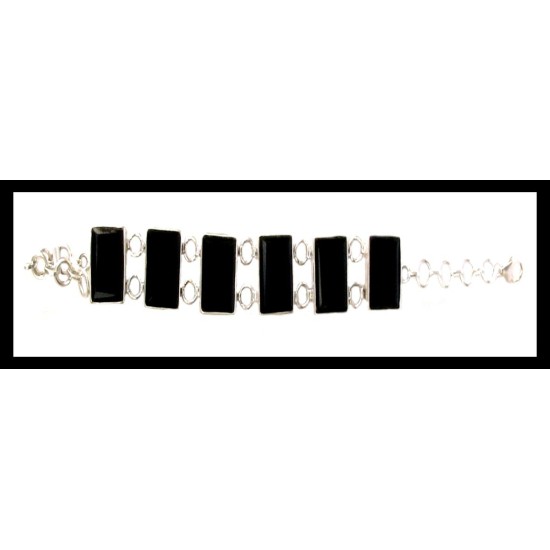 Bijoux indiens - Bracelet Onyx - Bracelet indien en argent,Bracelets indiens