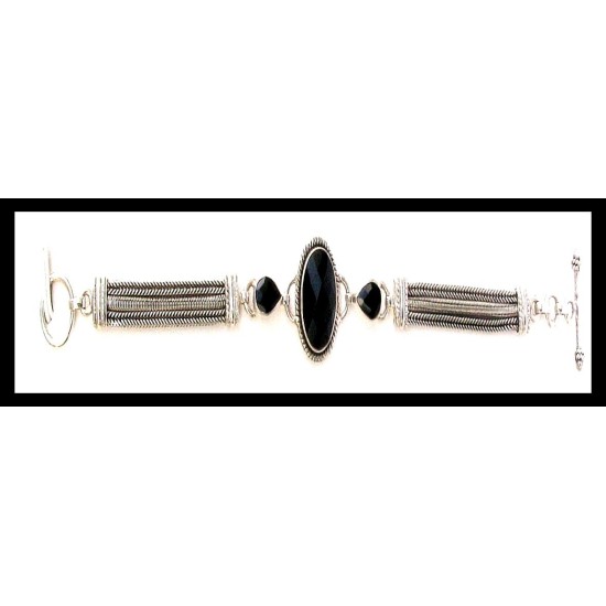 Bijoux indiens - Bracelet Onyx - Bracelet indien en argent,Bracelets indiens