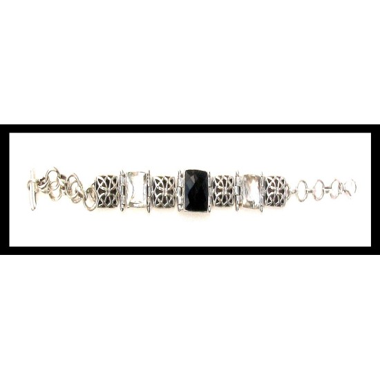 Bijoux indiens - Bracelet Onyx - Bracelet indien en argent,Bracelets indiens