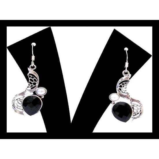 Bijoux Onyx  argent - Boucles d Oreilles indiennes Onyx,Boucles d Oreilles indiennes