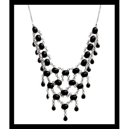 Bijoux indiens - Collier Onyx - Collier indien en argent,Colliers indiens