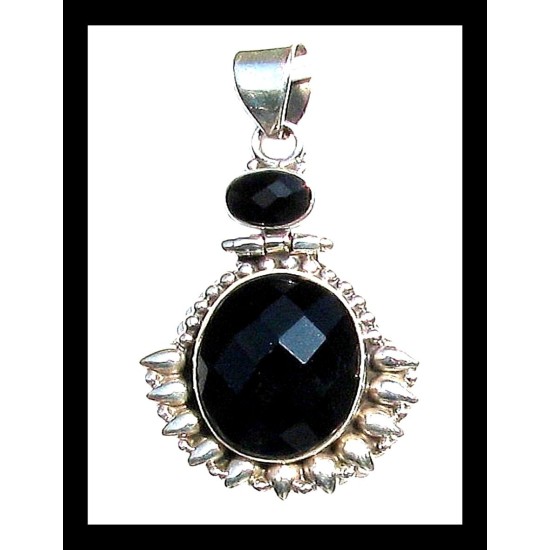 Pendentif argent et onyx – Bijoux inde artisanaux,Pendentifs indiens