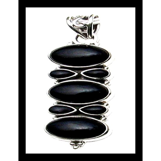 Pendentif indien argent – Onyx en cabochon,Pendentifs indiens