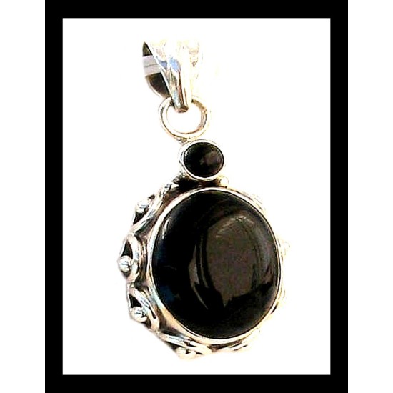 Pendentif argent massif et onyx – Bijoux inde,Pendentifs indiens