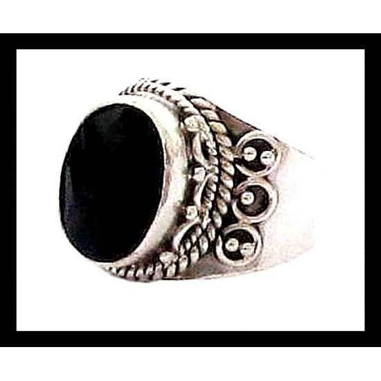 Bijoux indiens - Bague Onyx - Bague indienne en argent,Bagues hommes avec Pierre