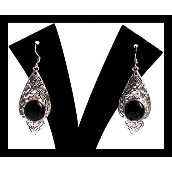 Bijoux Onyx argent - Boucles d Oreilles indiennes Onyx,Boucles d Oreilles indiennes