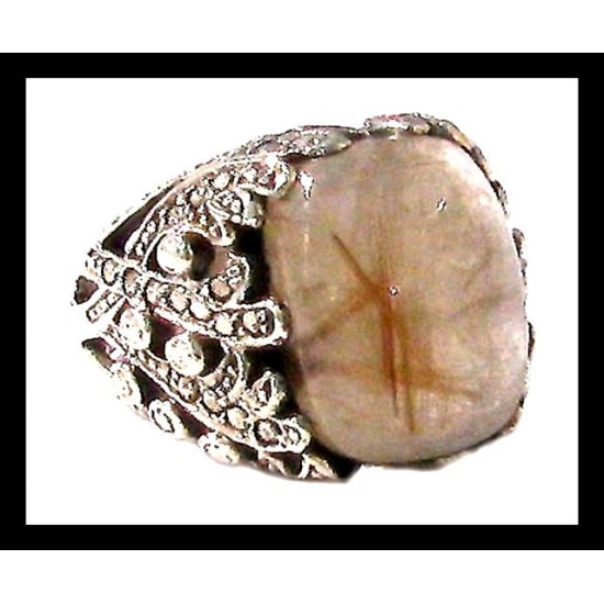 Bague argent Quartz Rutile - Bague indienne - Bijoux indiens,Bagues hommes avec Pierre