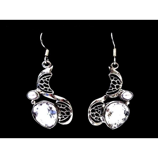 Quartz - Boucles d Oreilles argent - Bijoux Inde,Boucles d Oreilles indiennes