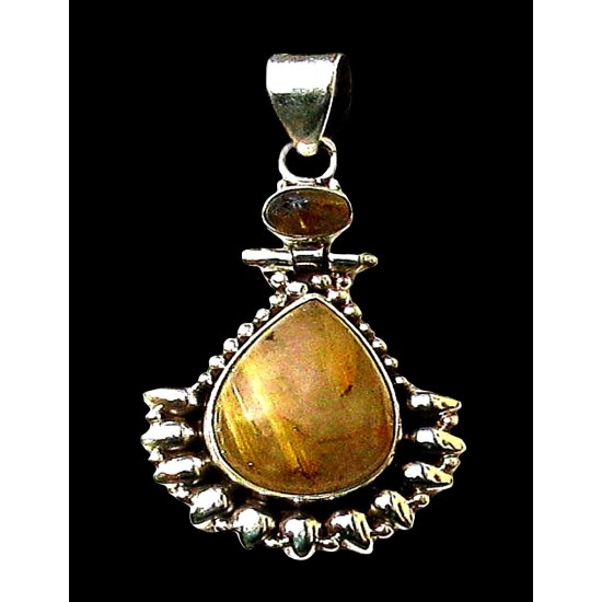 Pendentif argent Quartz Rutile - Pendentif indien - Bijoux Inde,Pendentifs indiens