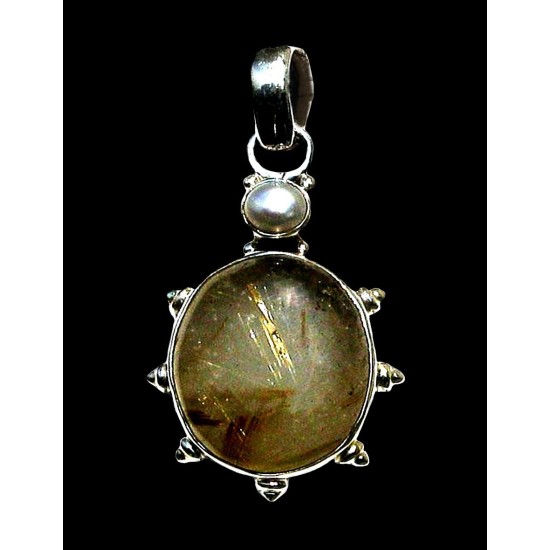 Pendentif argent Quartz Rutile - Pendentif indien - Bijoux Inde,Pendentifs indiens