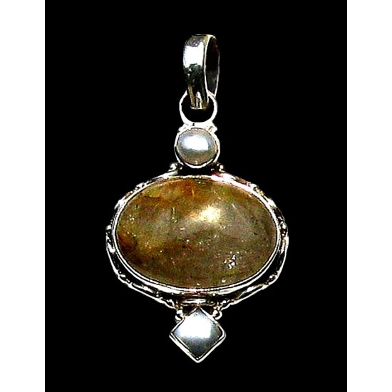 Pendentif argent Quartz Rutile - Pendentif indien - Bijoux Inde,Pendentifs indiens