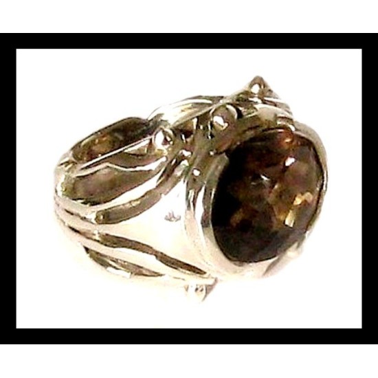 Indian silver jewellery - Indian Smoky Quartz Ring,Silver mens rings