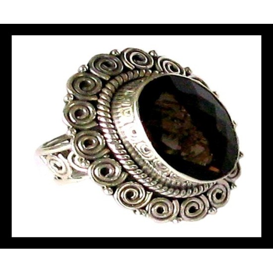 Indian silver jewellery - Indian Smoky Quartz Ring,Indian Rings