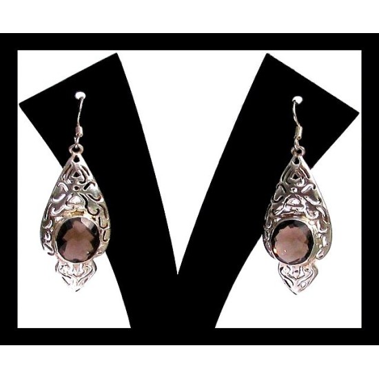 Indian silver jewellery - Indian Smoky Quartz Earrings,Indian Earrings