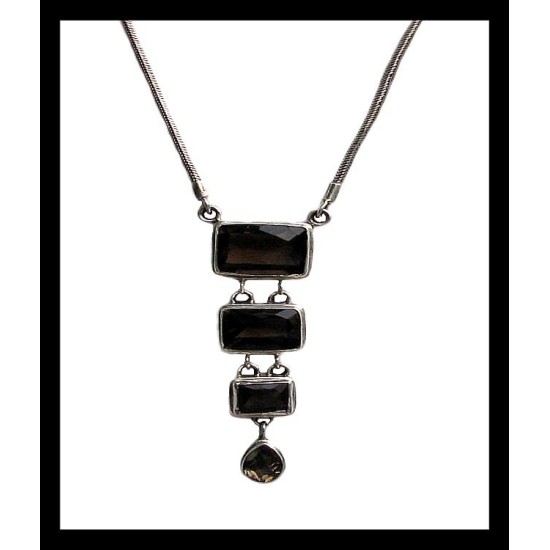 Indian silver jewellery - Indian Smoky Quartz Necklace,Indian Necklaces