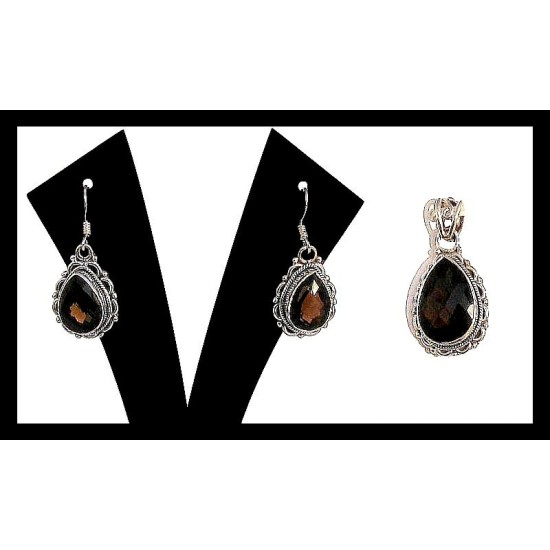 Indian silver jewellery - Indian Smoky Quartz Pendant set,Indian Pendant set