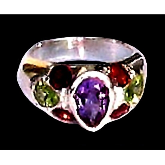 Indian silver jewellery - Indian ring Amethyst,Garnet,Peridot,Indian Rings